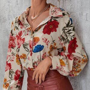 Long Sleeve Floral Print Button Front Shirt